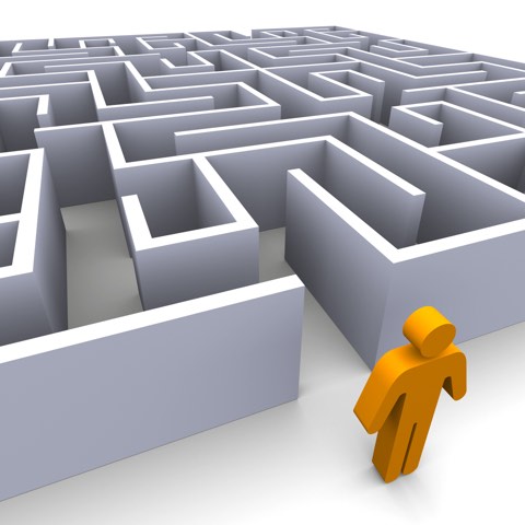 Illustration of a person facing a maze to illustrate how complicated a search for lost family can be.
